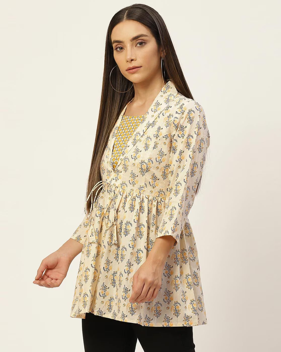 LIVING ROOTS Pure Cotton Ethenic Casual Short Staright Kurti for Girls/Women 3/4 Sleeve (6067)