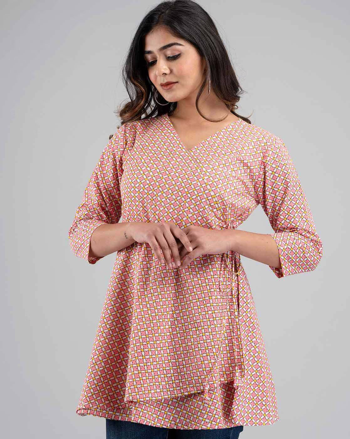 LIVING ROOTS Pure Cotton Ethenic Casual Short Staright Kurti for Girls/Women 3/4 Sleeve (6075)