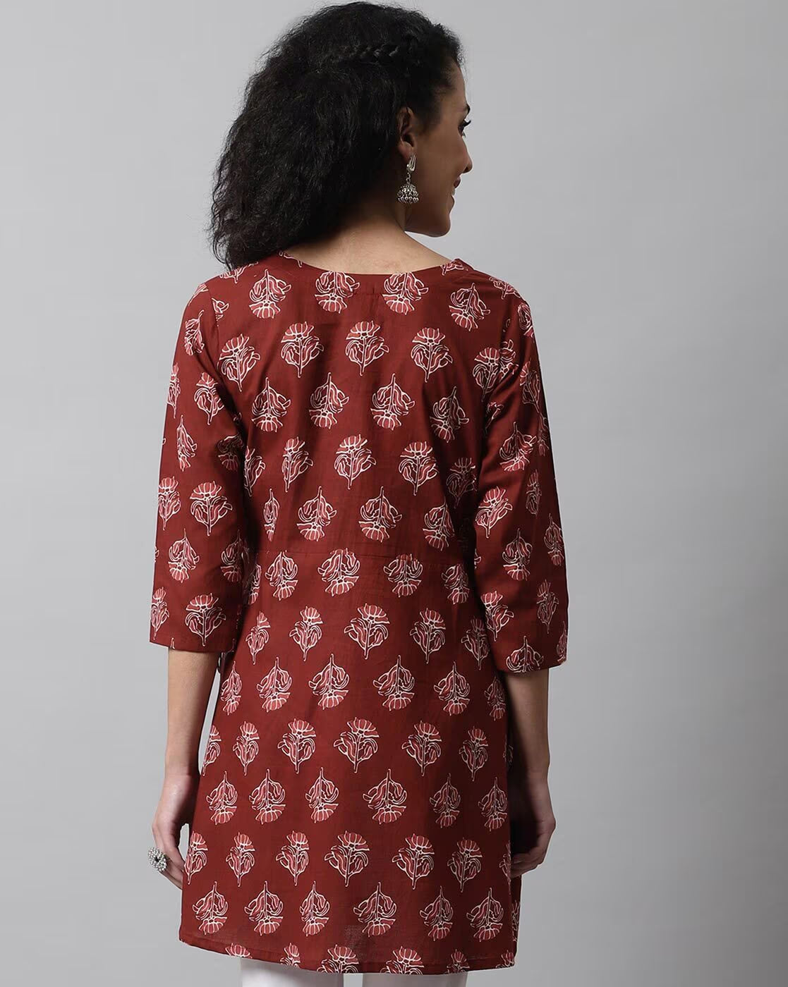 LIVING ROOTS Pure Cotton Ethenic Casual Short Staright Kurti for Girls/Women 3/4 Sleeve (6086)