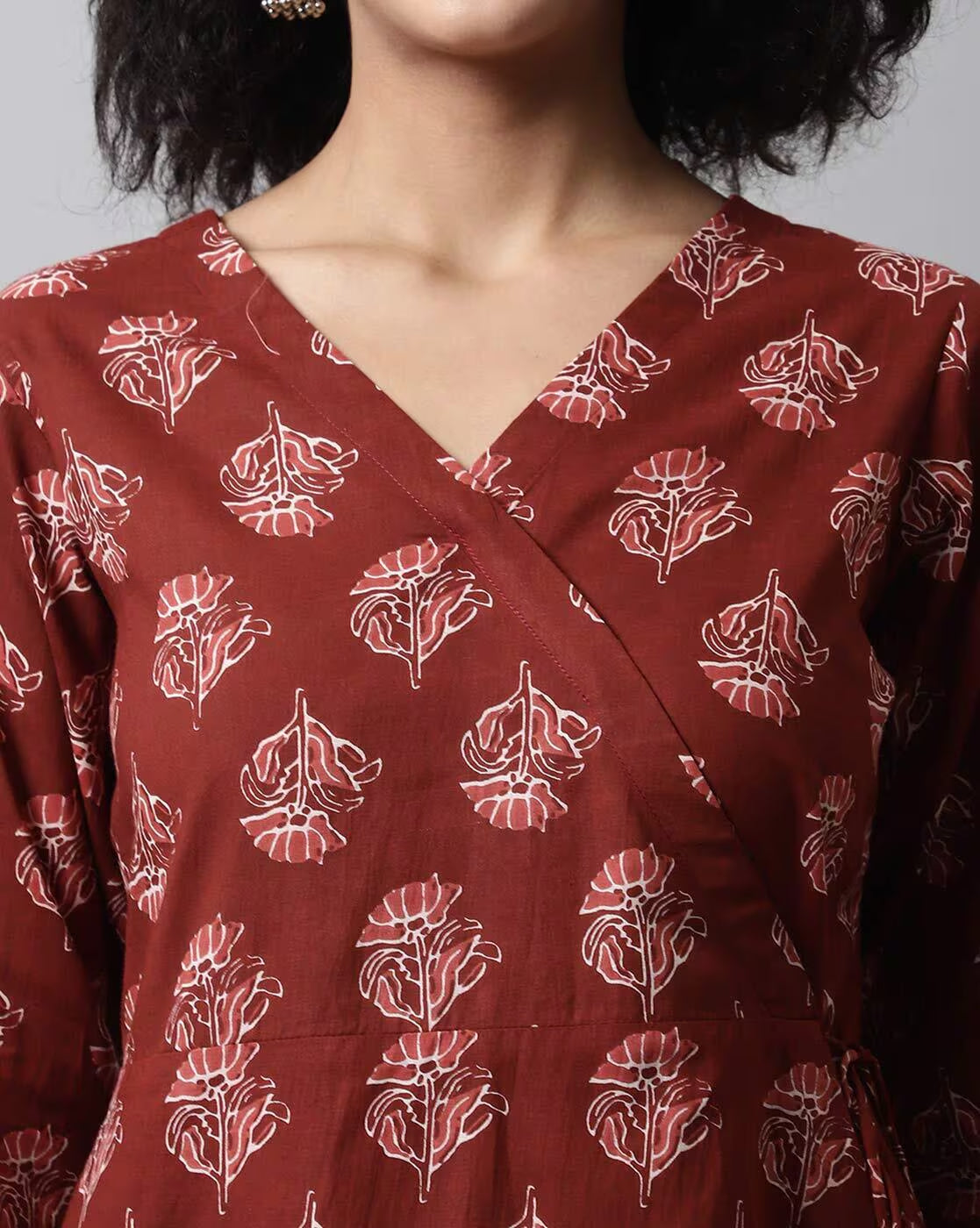 LIVING ROOTS Pure Cotton Ethenic Casual Short Staright Kurti for Girls/Women 3/4 Sleeve (6086)