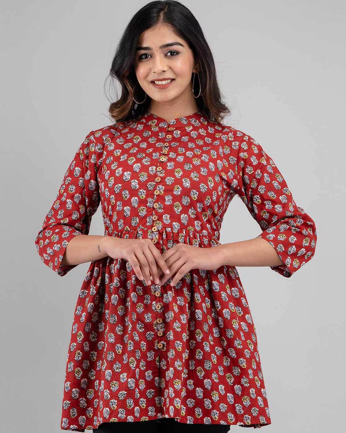 LIVING ROOTS Pure Cotton Ethenic Casual Short Staright Kurti for Girls/Women 3/4 Sleeve (6092)