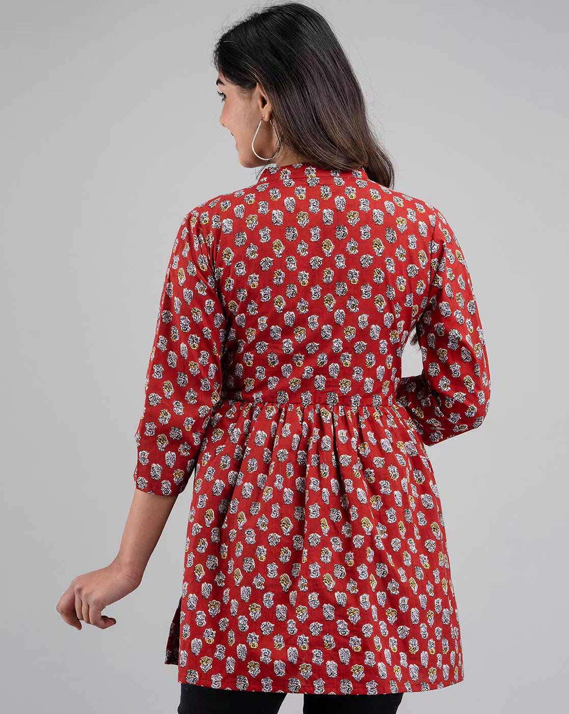 LIVING ROOTS Pure Cotton Ethenic Casual Short Staright Kurti for Girls/Women 3/4 Sleeve (6092)