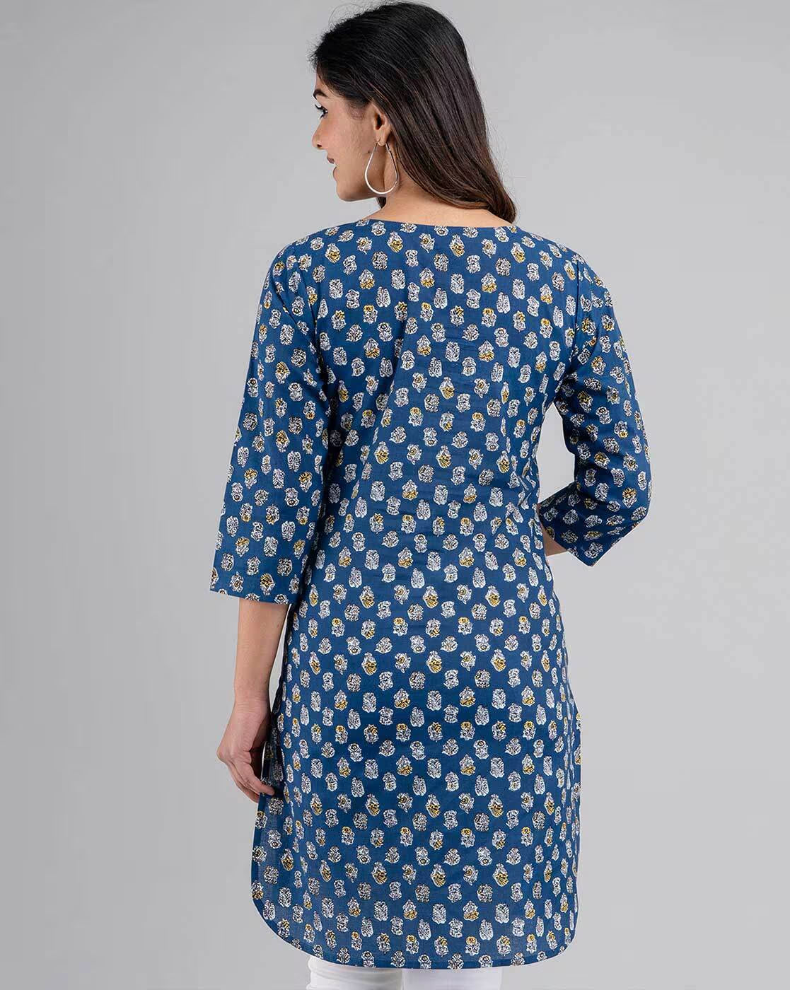 LIVING ROOTS Pure Cotton Ethenic Casual Short Staright Kurti for Girls/Women 3/4 Sleeve (6096)