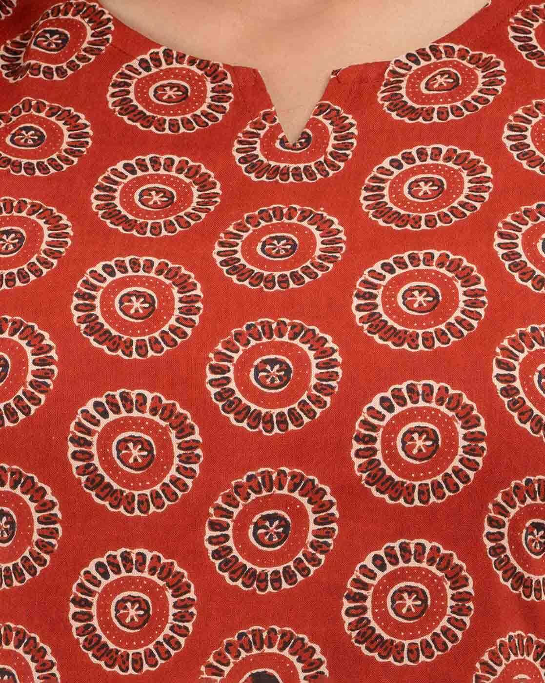 LIVING ROOTS Pure Cotton Ethenic Casual Short Staright Kurti for Girls/Women 3/4 Sleeve (6099)