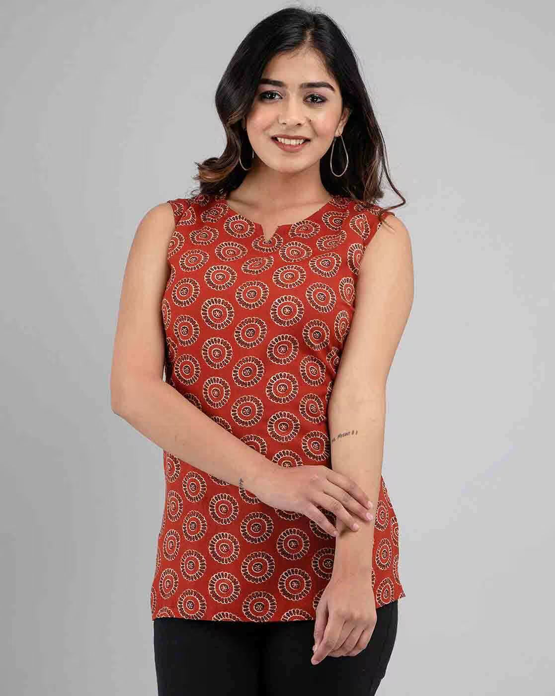 LIVING ROOTS Pure Cotton Ethenic Casual Short Staright Kurti for Girls/Women 3/4 Sleeve (6099)