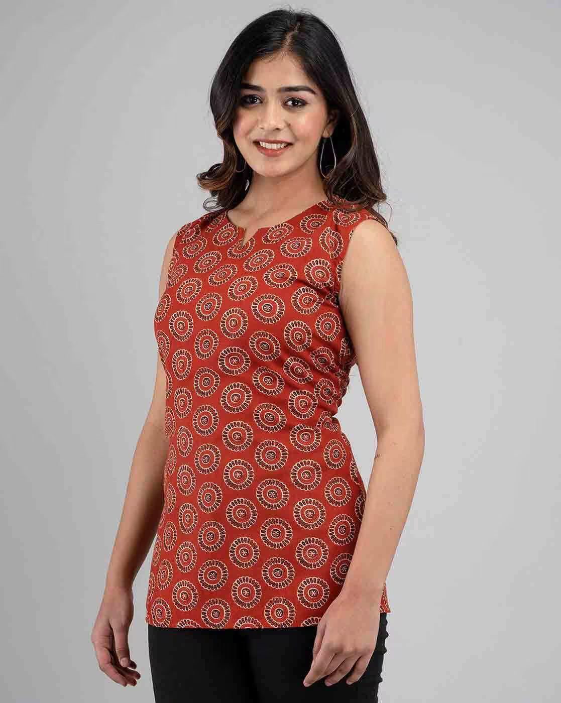 LIVING ROOTS Pure Cotton Ethenic Casual Short Staright Kurti for Girls/Women 3/4 Sleeve (6099)
