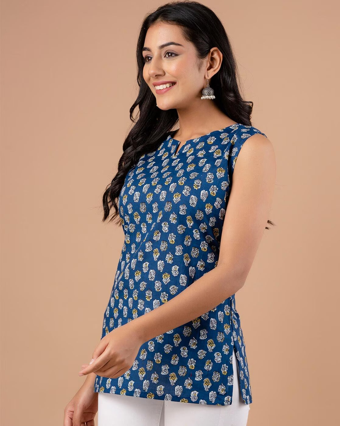 LIVING ROOTS Pure Cotton Ethenic Casual Short Staright Kurti for Girls/Women 3/4 Sleeve (6100)