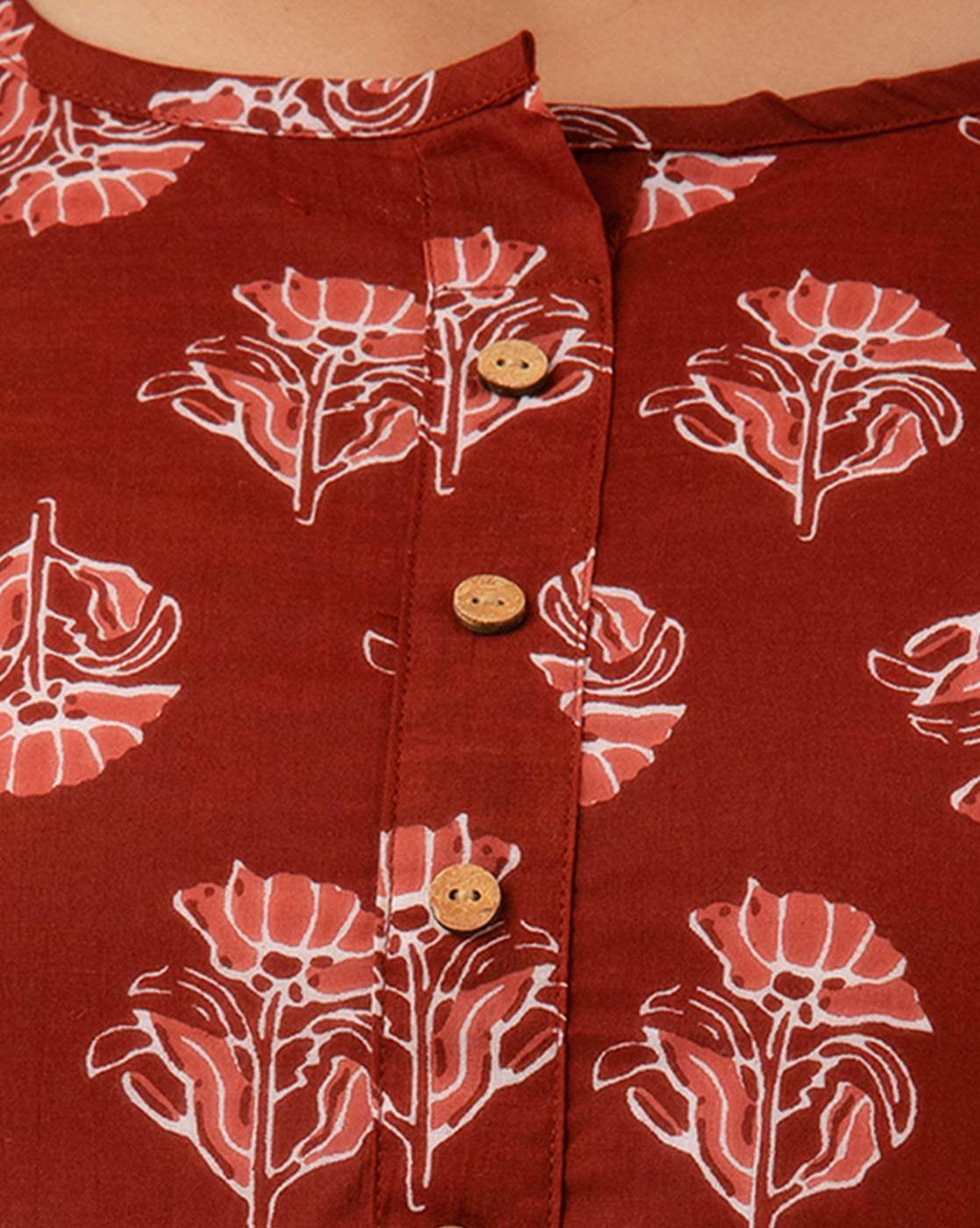 LIVING ROOTS Pure Cotton Ethenic Casual Short Staright Kurti for Girls/Women 3/4 Sleeve (6105)