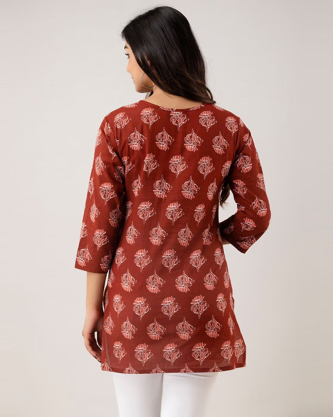 LIVING ROOTS Pure Cotton Ethenic Casual Short Staright Kurti for Girls/Women 3/4 Sleeve (6105)