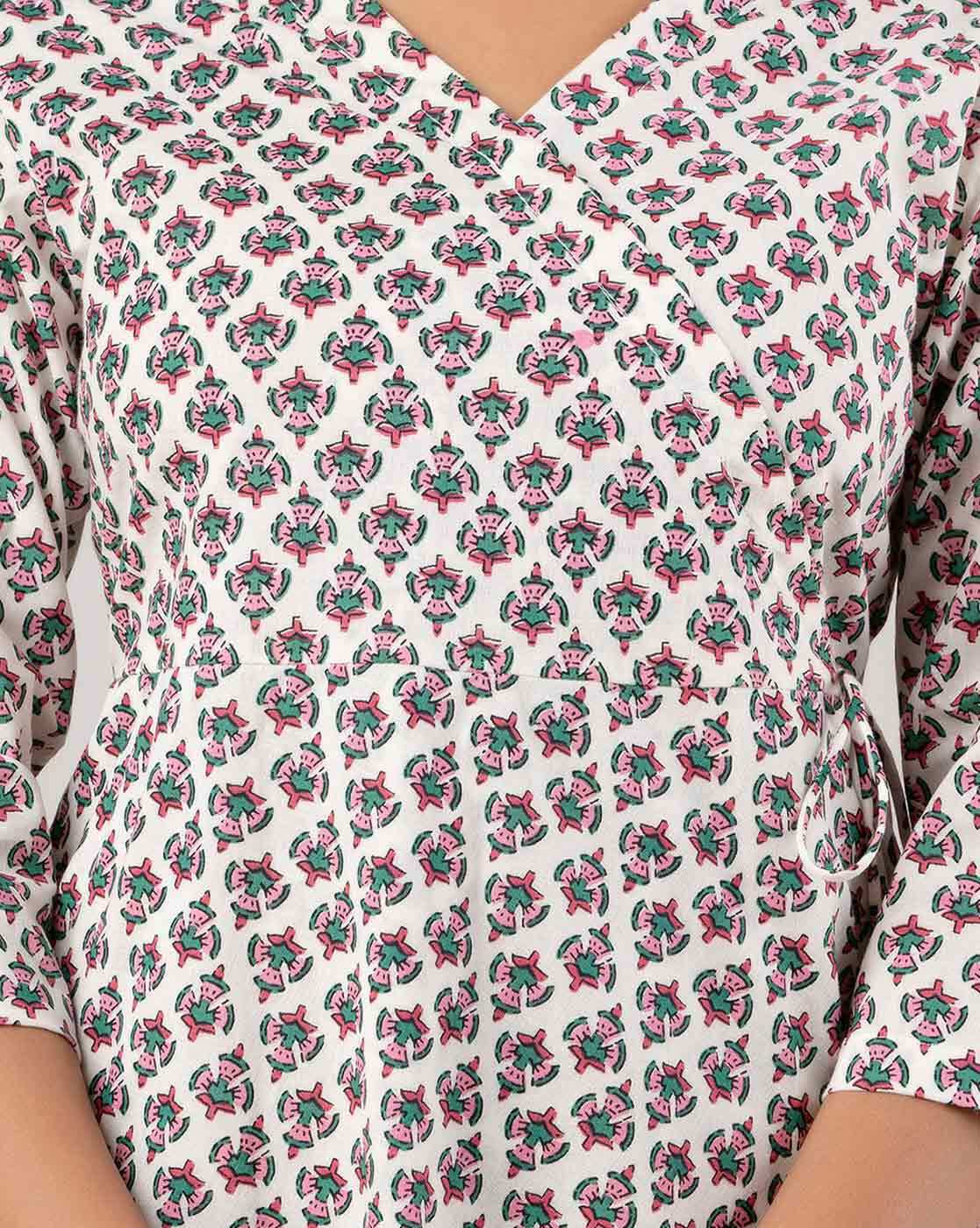 LIVING ROOTS Pure Cotton Ethenic Casual Short Staright Kurti for Girls/Women 3/4 Sleeve (6109)