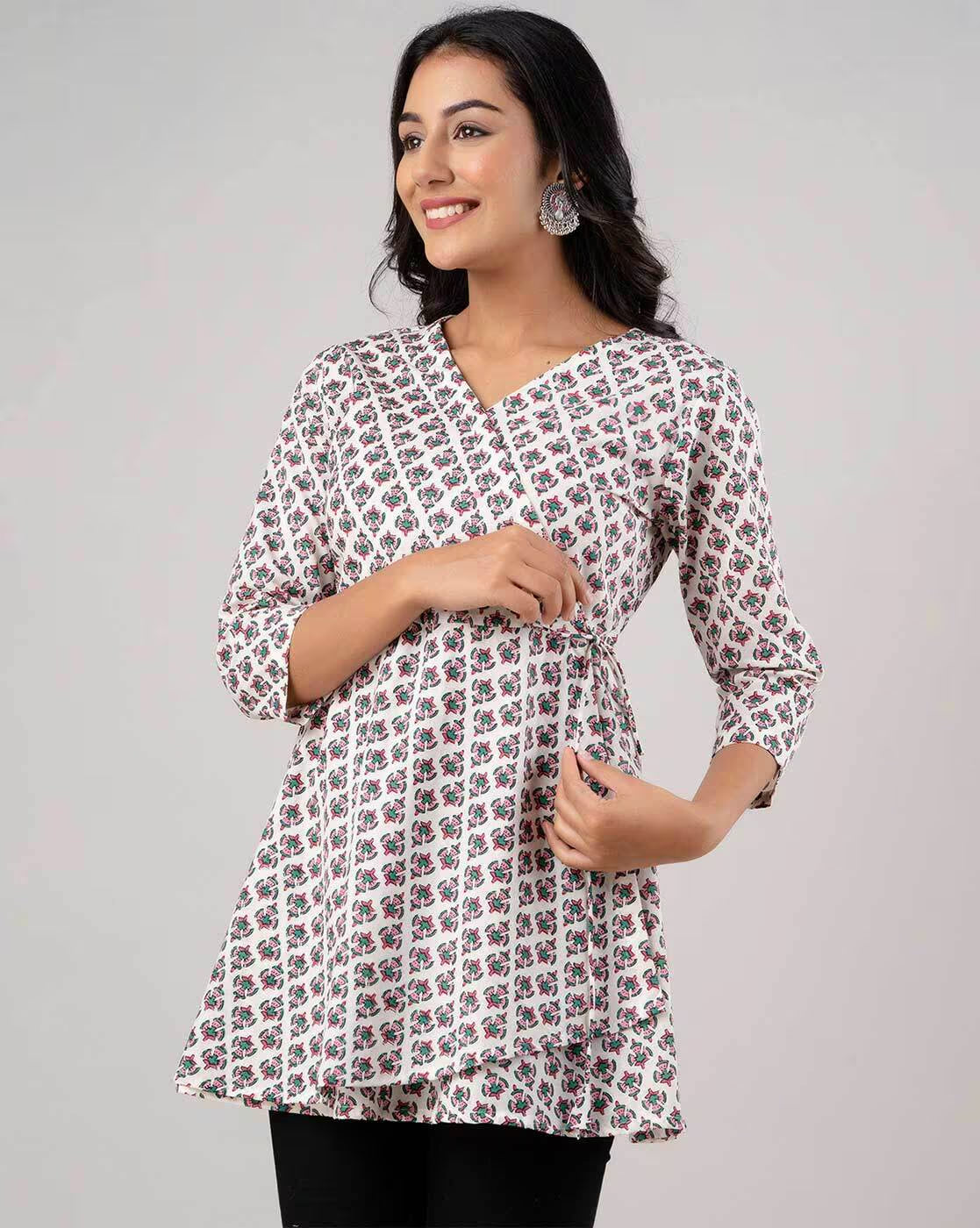 LIVING ROOTS Pure Cotton Ethenic Casual Short Staright Kurti for Girls/Women 3/4 Sleeve (6109)