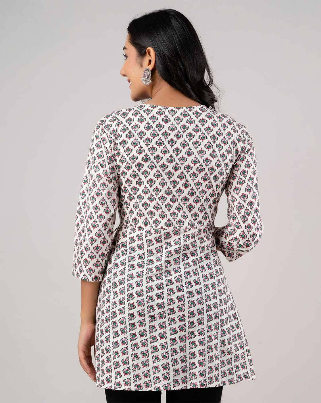 LIVING ROOTS Pure Cotton Ethenic Casual Short Staright Kurti for Girls/Women 3/4 Sleeve (6109)