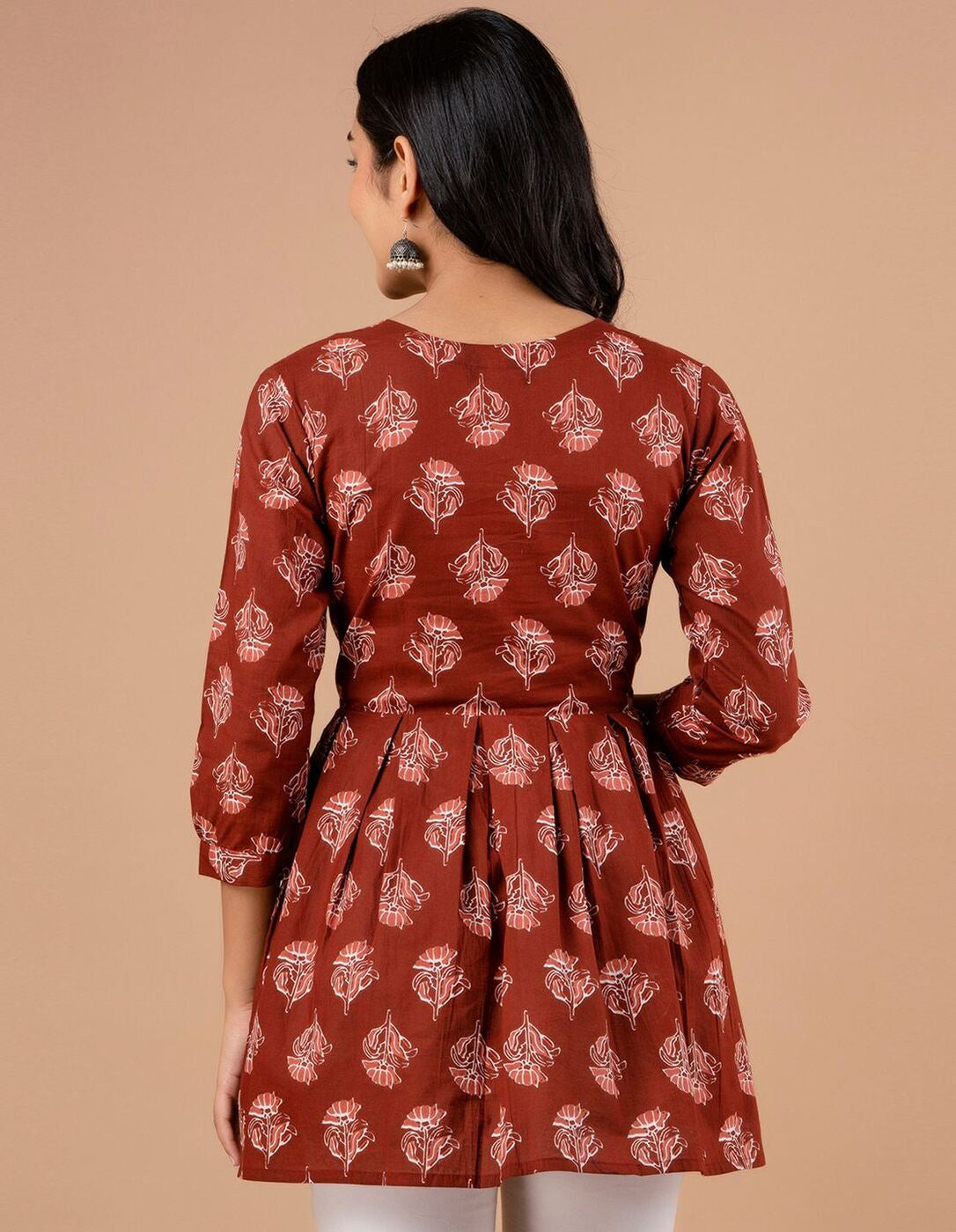 LIVING ROOTS Pure Cotton Ethenic Casual Short Staright Kurti for Girls/Women 3/4 Sleeve (6123)