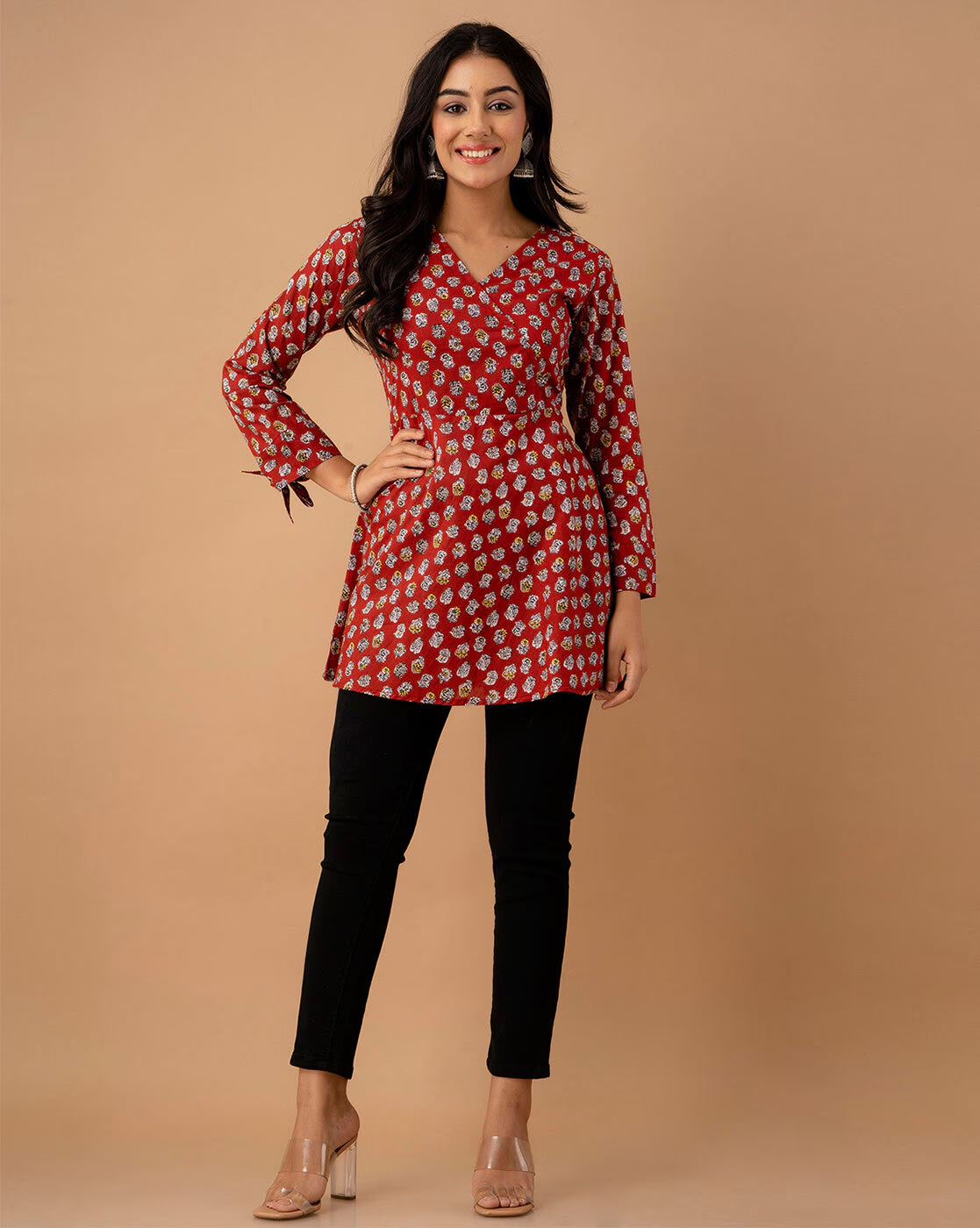 LIVING ROOTS Pure Cotton Ethenic Casual Short Staright Kurti for Girls/Women 3/4 Sleeve (6128)