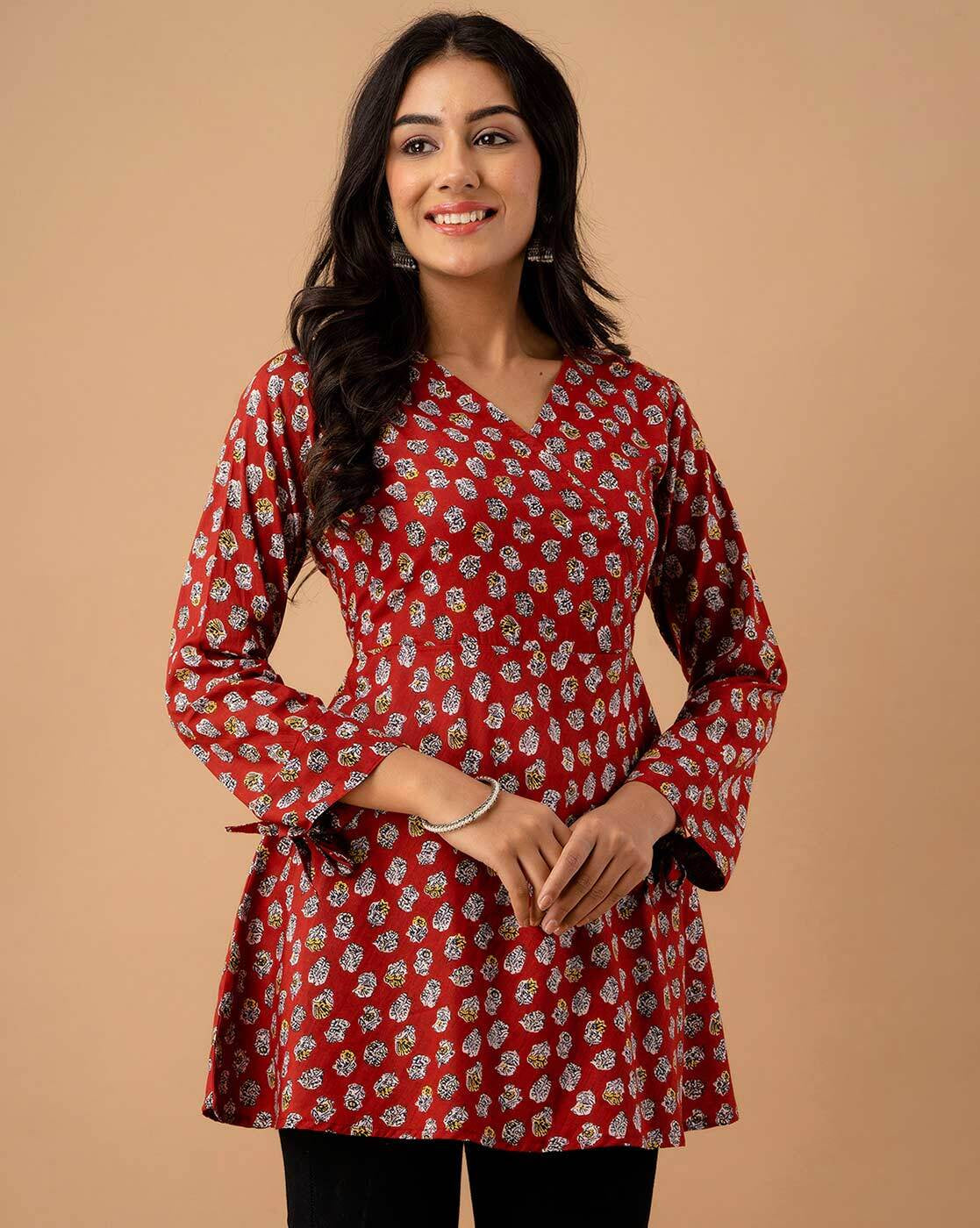 LIVING ROOTS Pure Cotton Ethenic Casual Short Staright Kurti for Girls/Women 3/4 Sleeve (6128)