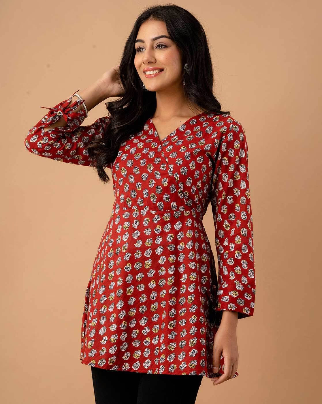 LIVING ROOTS Pure Cotton Ethenic Casual Short Staright Kurti for Girls/Women 3/4 Sleeve (6128)