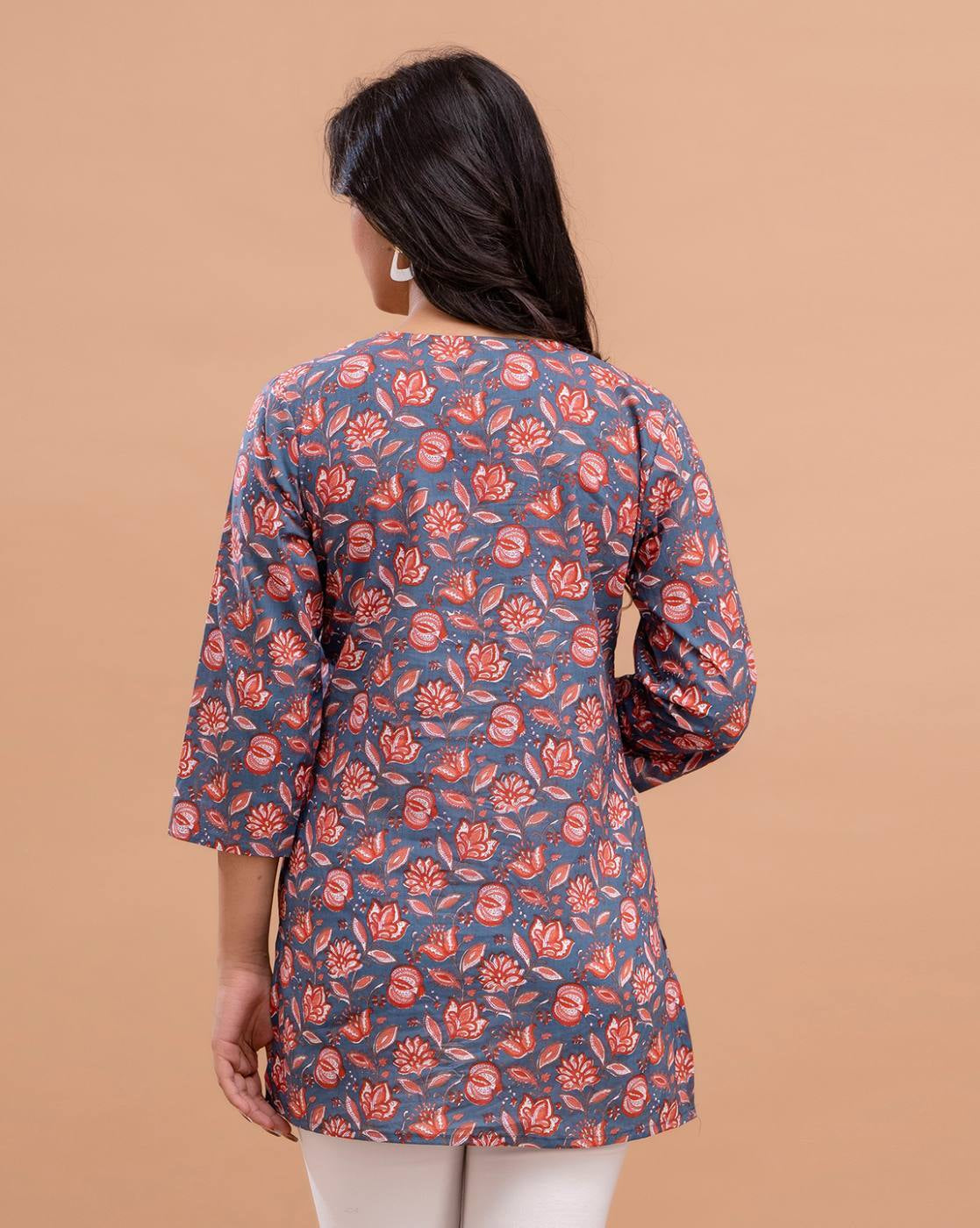 LIVING ROOTS Pure Cotton Ethenic Casual Short Staright Kurti for Girls/Women 3/4 Sleeve (6202)
