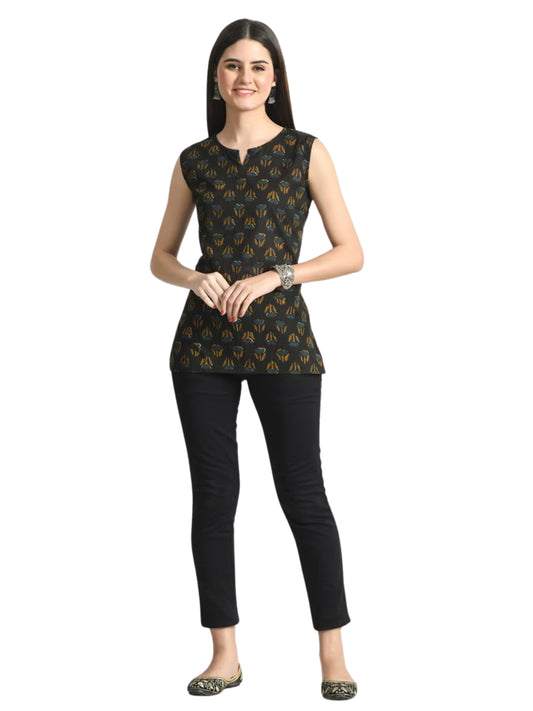 LIVING ROOTS Pure Cotton Ethenic Casual Short Staright Kurti for Girls/Women 3/4 Sleeve (6488)