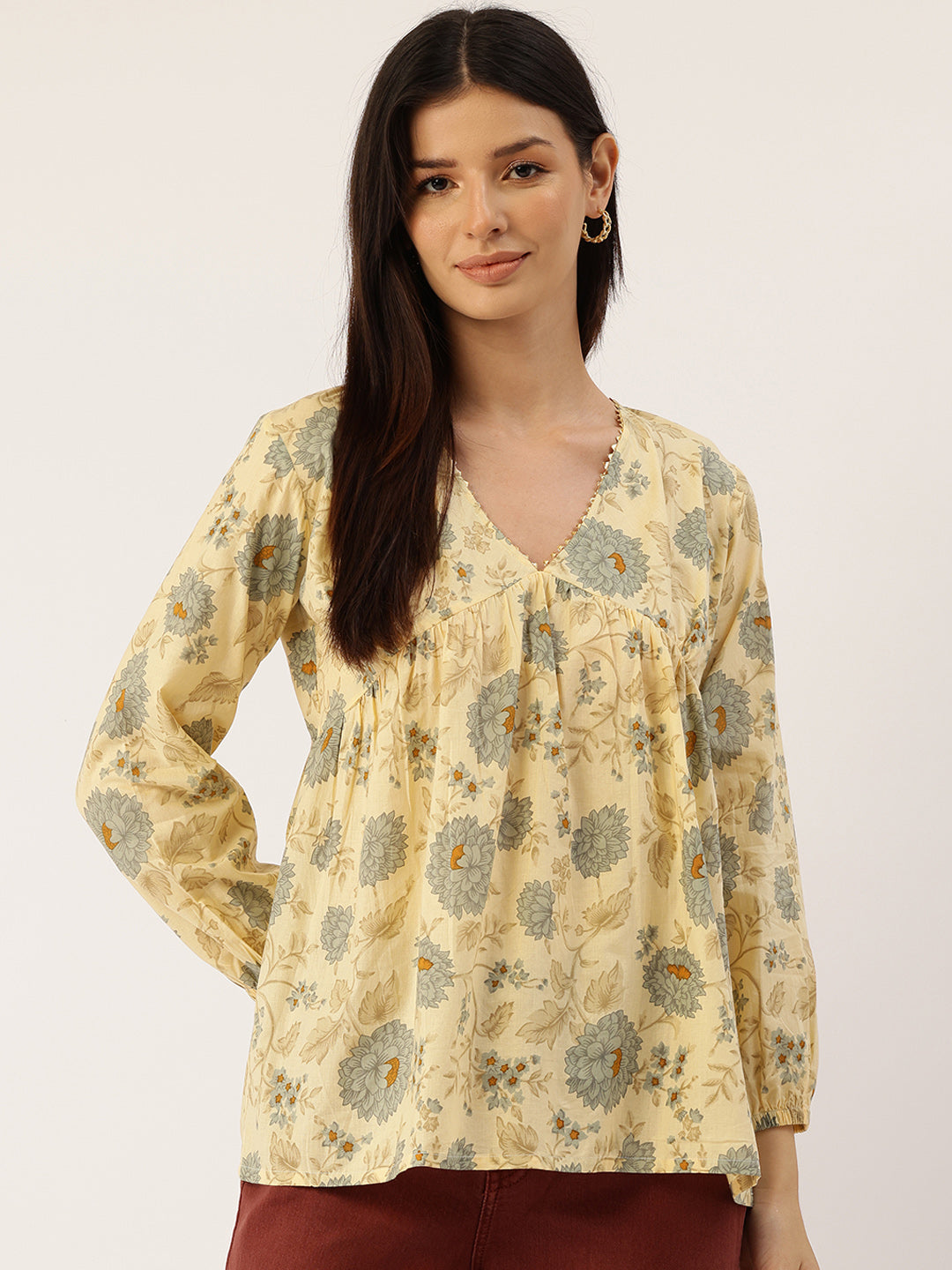 Living Roots Cotton Printed Short Kurti Top for Girls/Women, Casual Wear, Full Sleeves (6578)