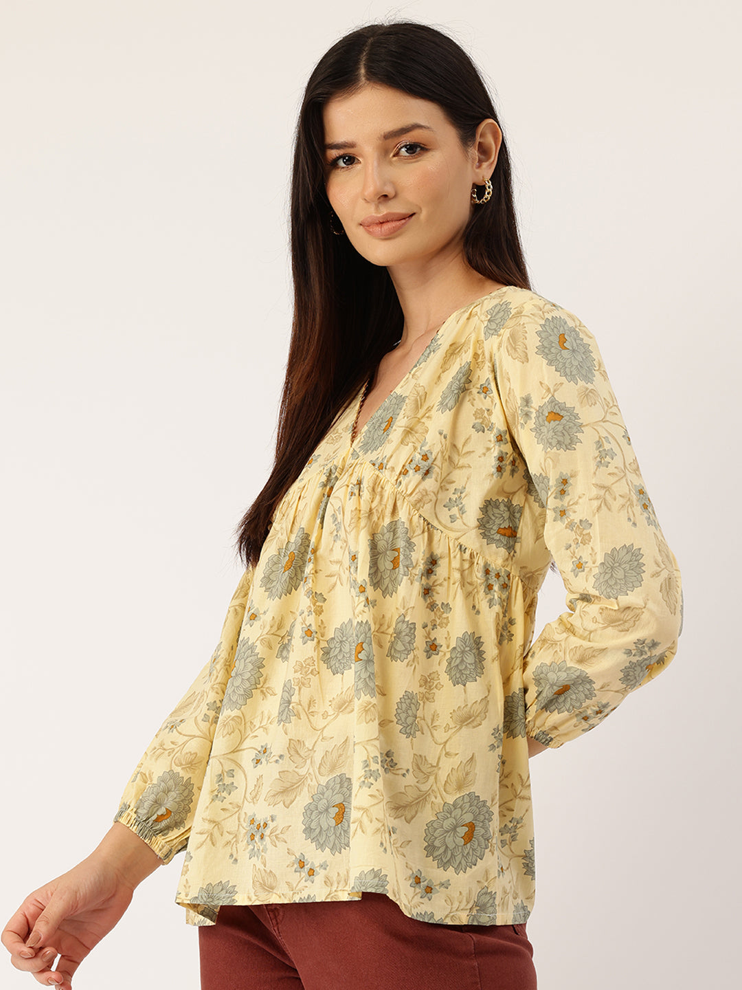 Living Roots Cotton Printed Short Kurti Top for Girls/Women, Casual Wear, Full Sleeves (6578)