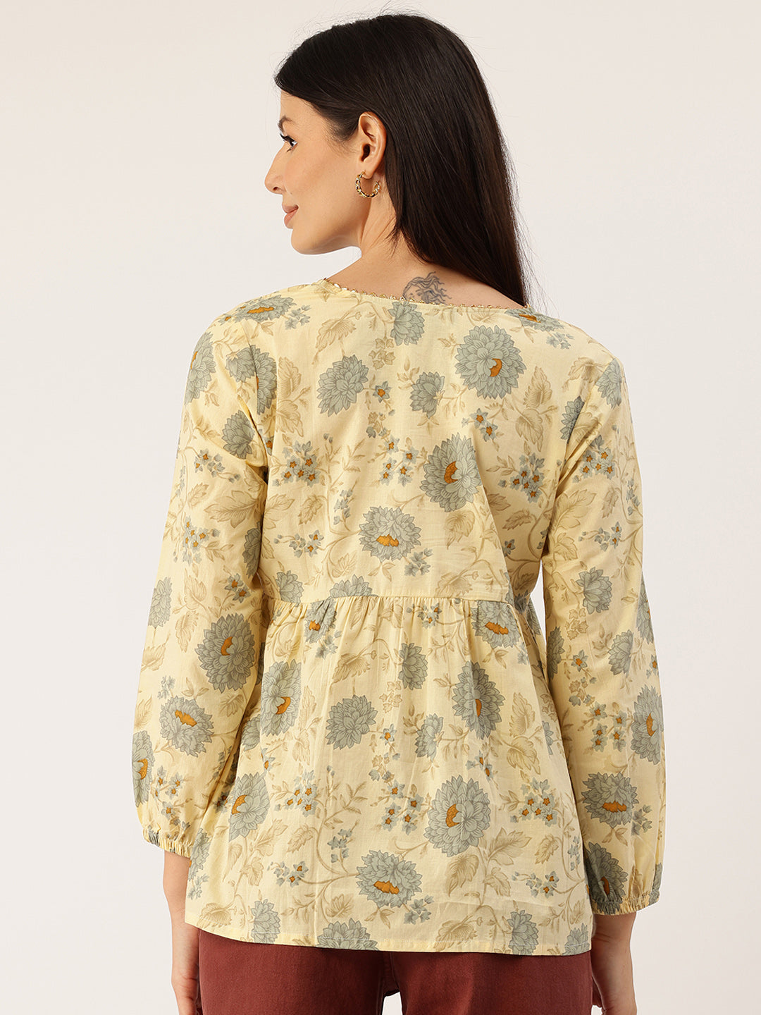 Living Roots Cotton Printed Short Kurti Top for Girls/Women, Casual Wear, Full Sleeves (6578)