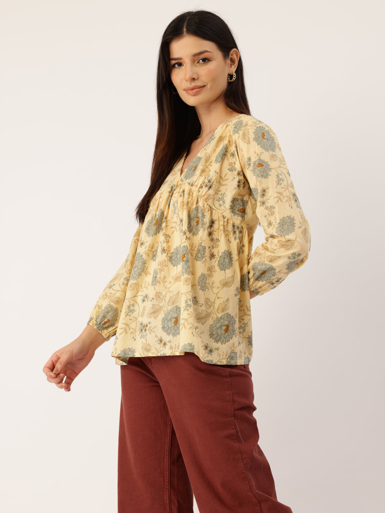 Living Roots Cotton Printed Short Kurti Top for Girls/Women, Casual Wear, Full Sleeves (6578)