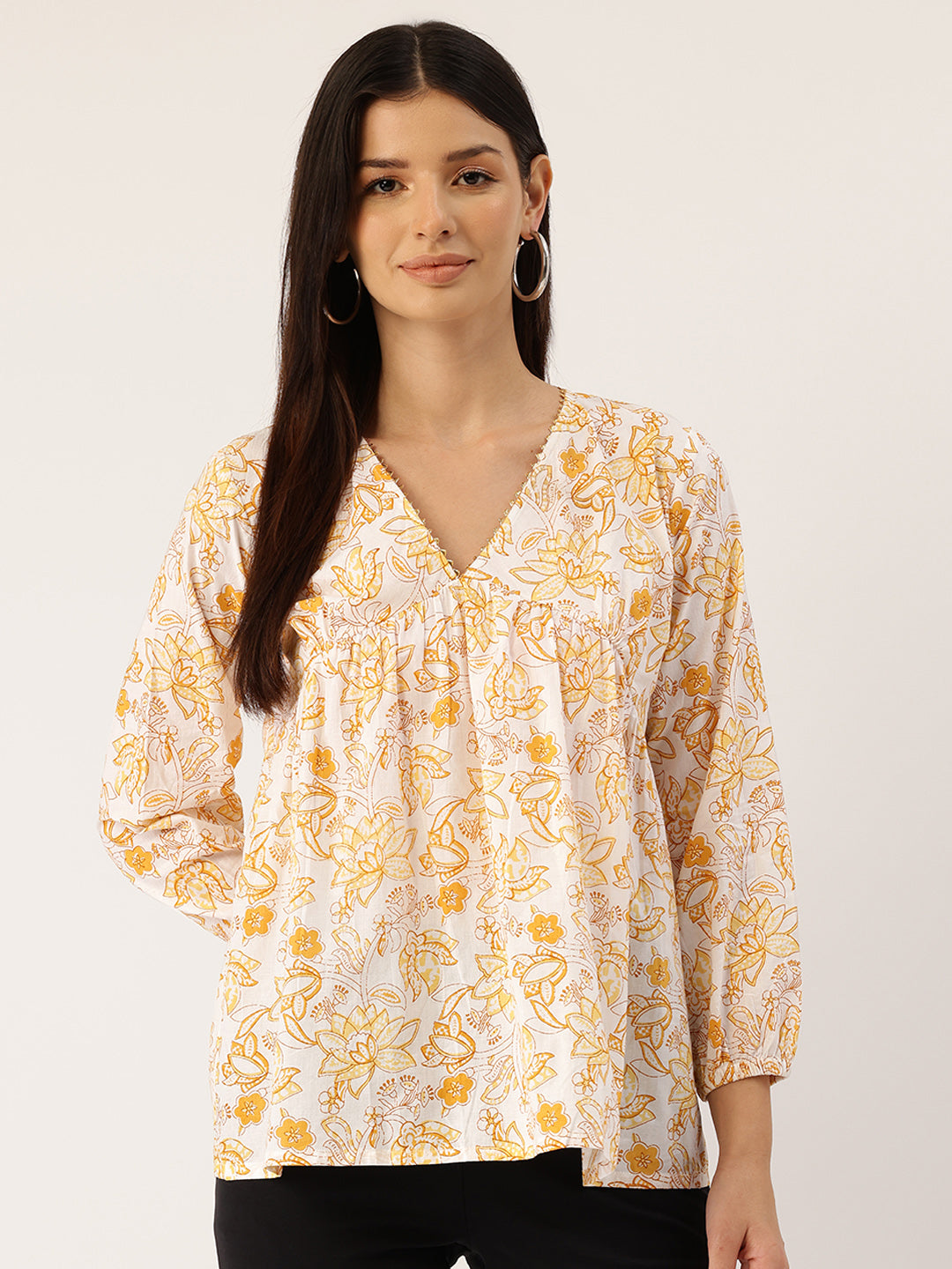 Living Roots Cotton Printed Short Kurti Top for Girls/Women, Casual Wear, Full Sleeves (6579)