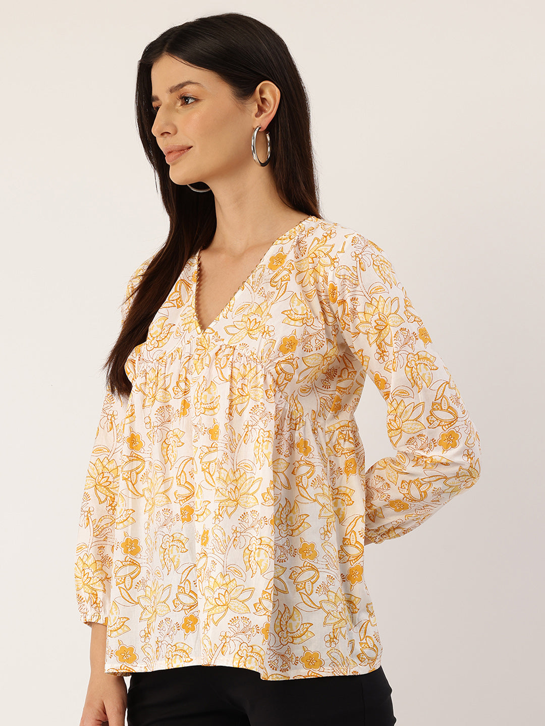 Living Roots Cotton Printed Short Kurti Top for Girls/Women, Casual Wear, Full Sleeves (6579)