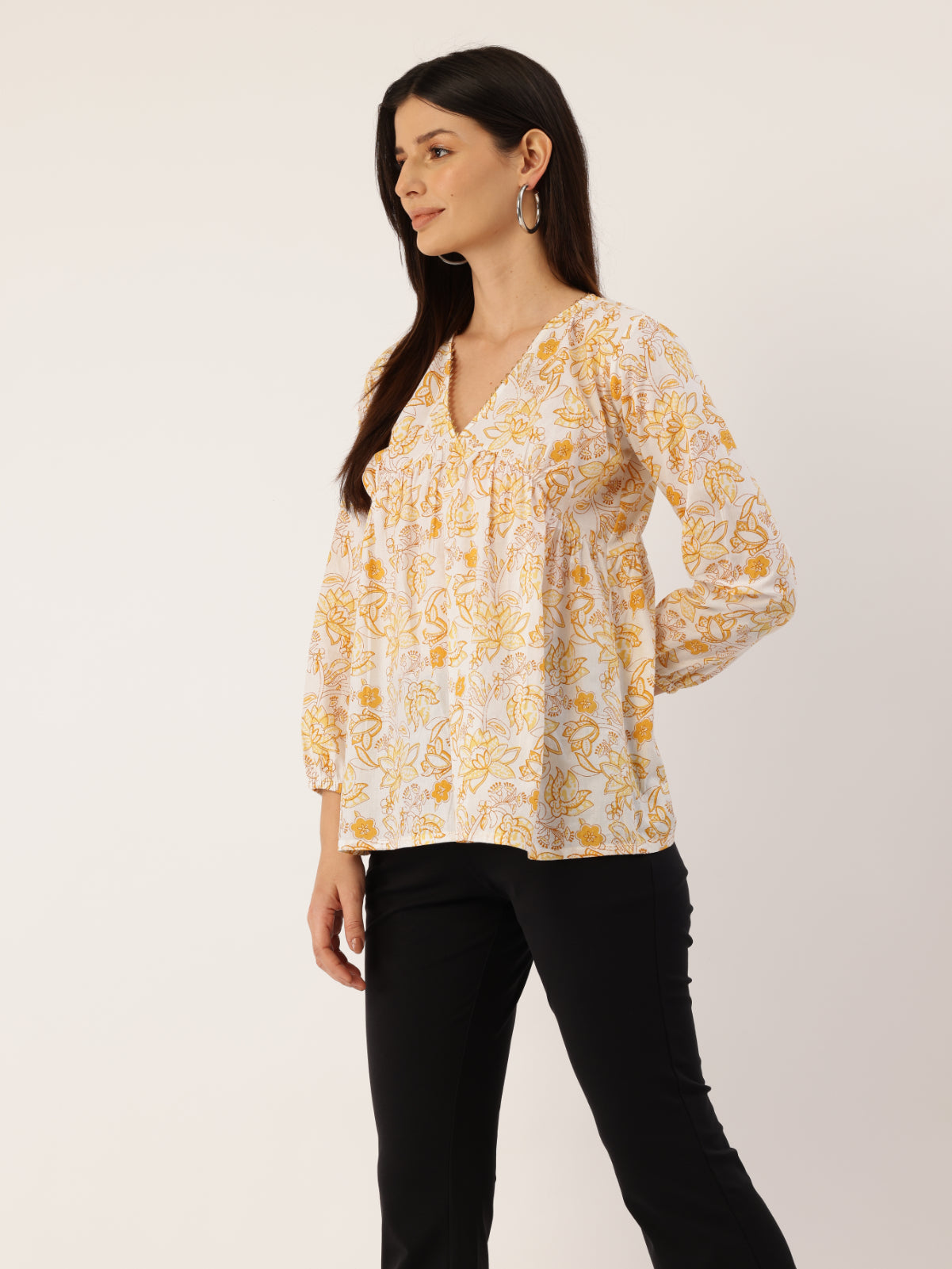 Living Roots Cotton Printed Short Kurti Top for Girls/Women, Casual Wear, Full Sleeves (6579)