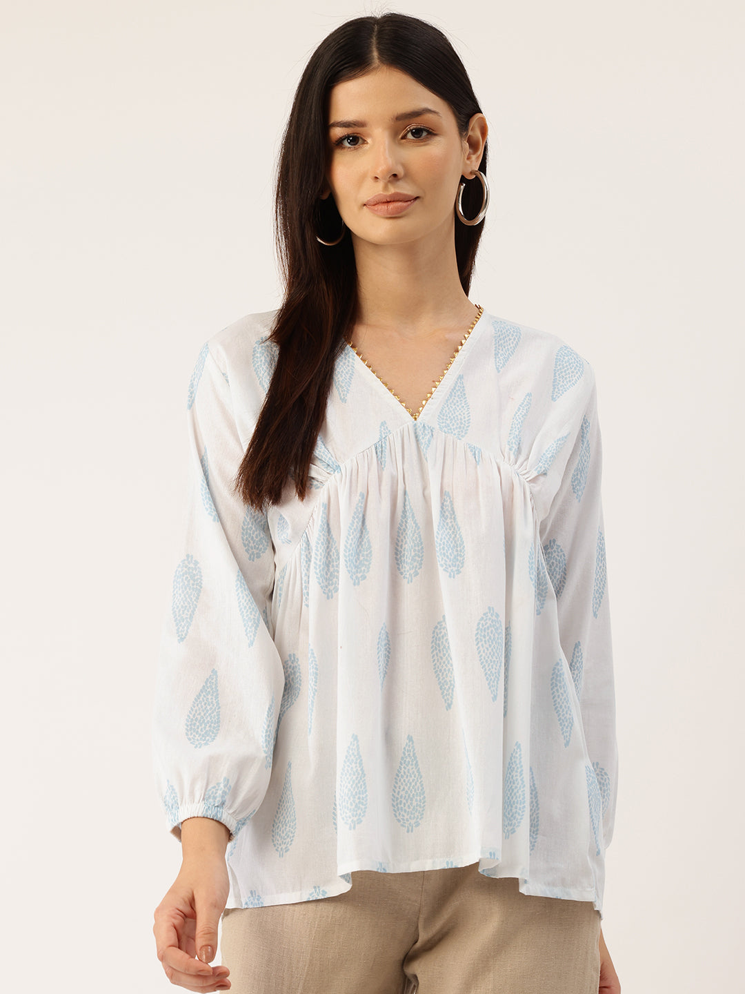Living Roots Cotton Printed Short Kurti Top for Girls/Women, Casual Wear, Full Sleeves (6580)