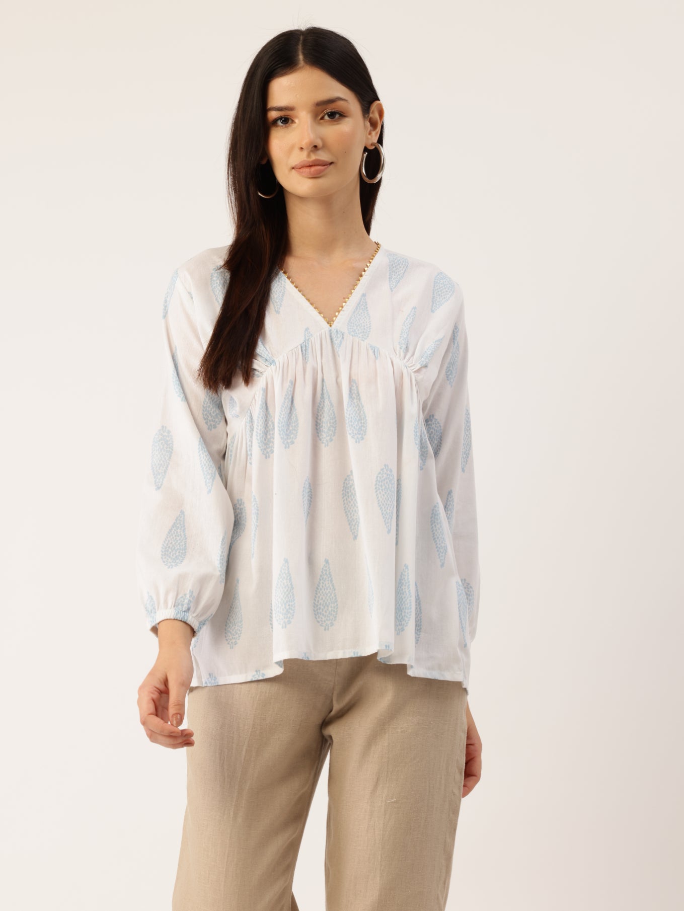 Living Roots Cotton Printed Short Kurti Top for Girls/Women, Casual Wear, Full Sleeves (6580)