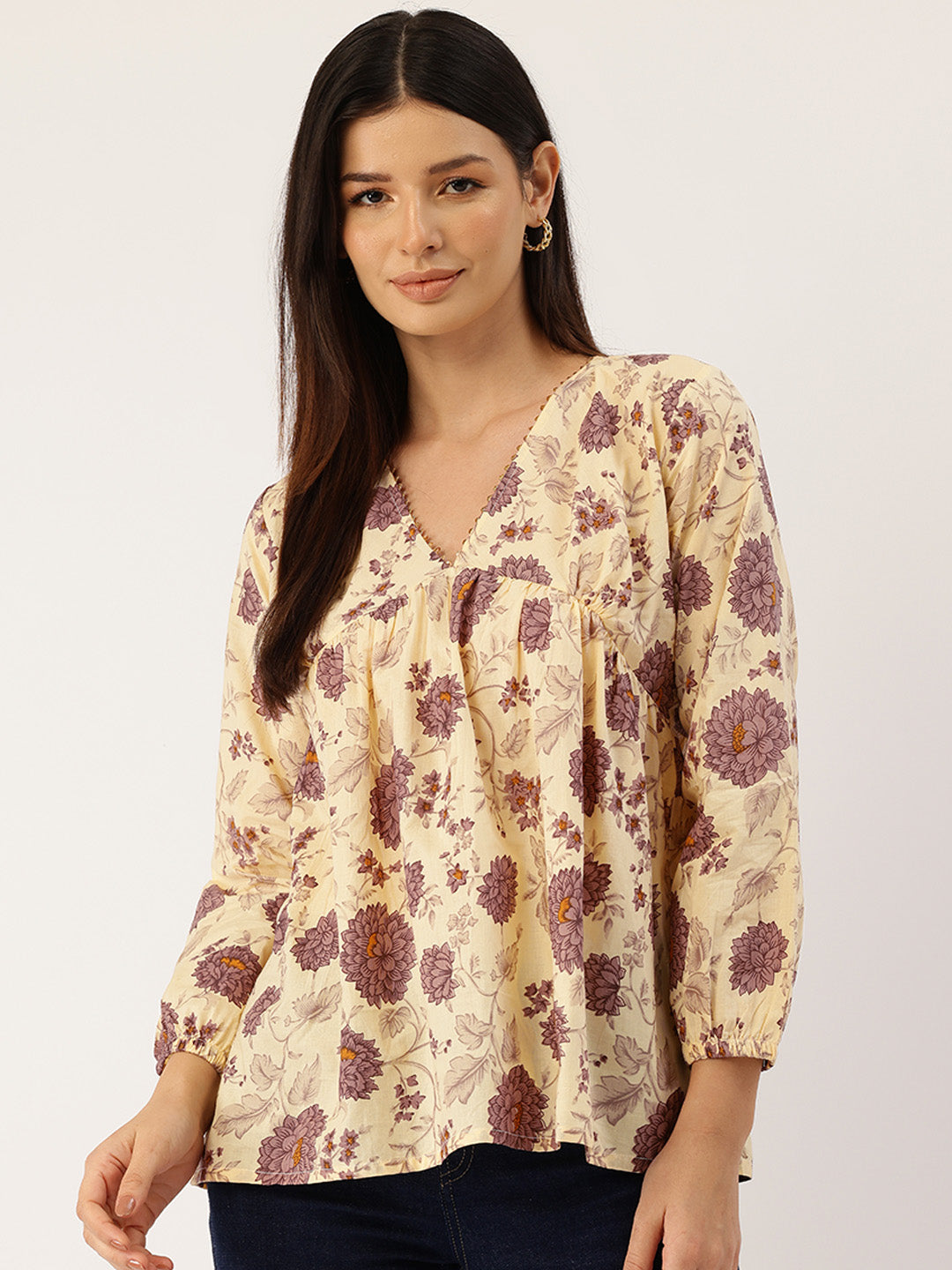 Living Roots Cotton Printed Short Kurti Top for Girls/Women, Casual Wear, Full Sleeves (6582)