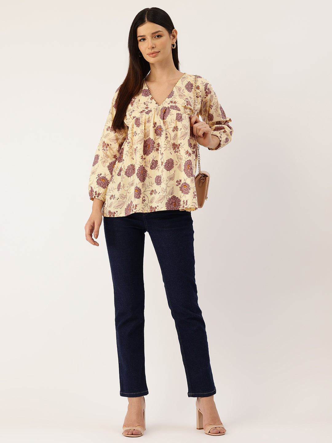 Living Roots Cotton Printed Short Kurti Top for Girls/Women, Casual Wear, Full Sleeves (6582)