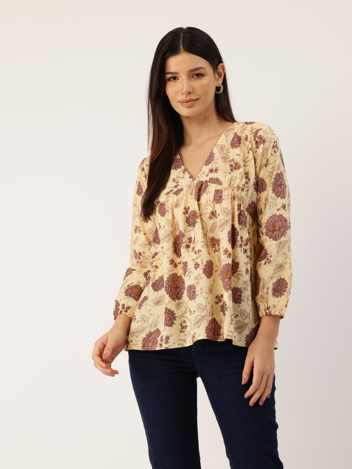 Living Roots Cotton Printed Short Kurti Top for Girls/Women, Casual Wear, Full Sleeves (6582)