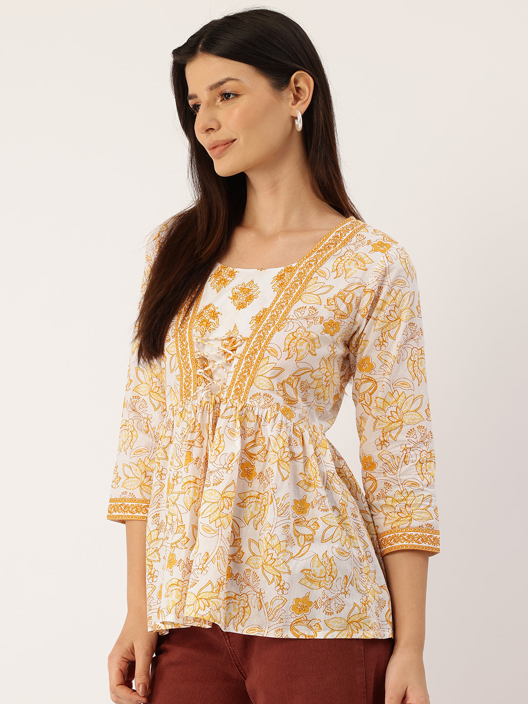 Living Roots Cotton Printed Short Kurti Top for Girls/Women, Casual Wear, 3/4 Sleeve (6584)