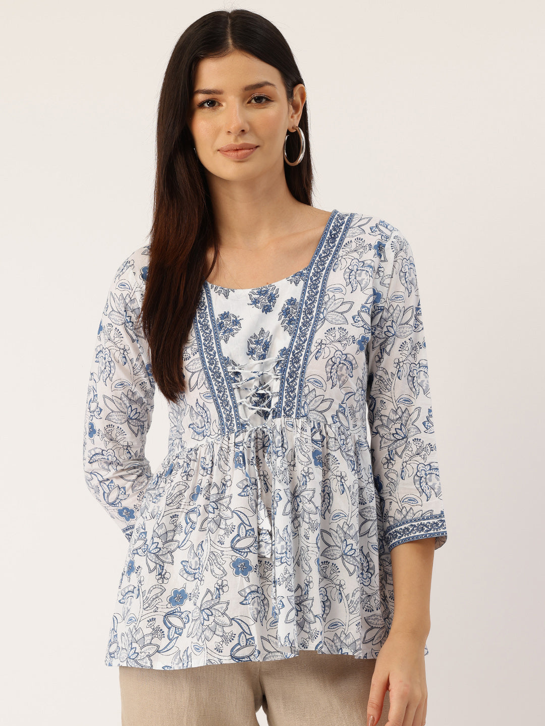 Living Roots Cotton Printed Short Kurti Top for Girls/Women, Casual Wear, 3/4 Sleeve (6585)