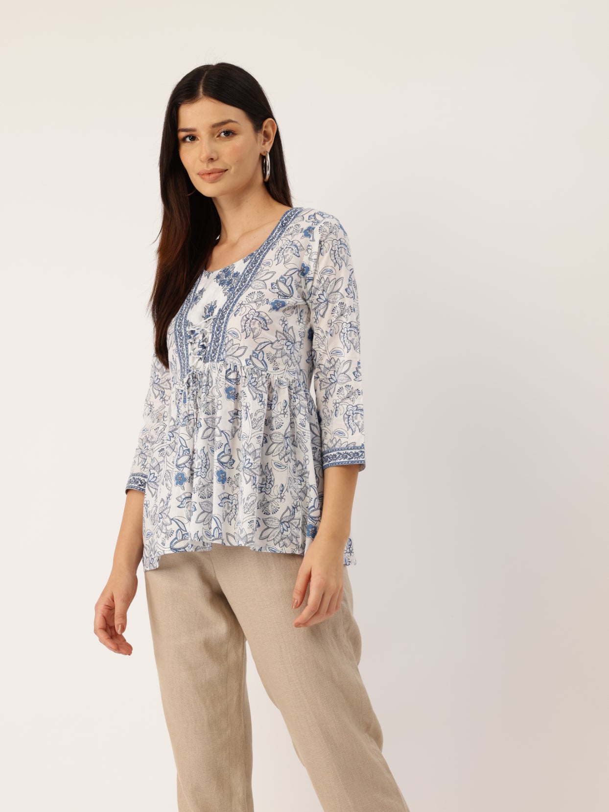 Living Roots Cotton Printed Short Kurti Top for Girls/Women, Casual Wear, 3/4 Sleeve (6585)