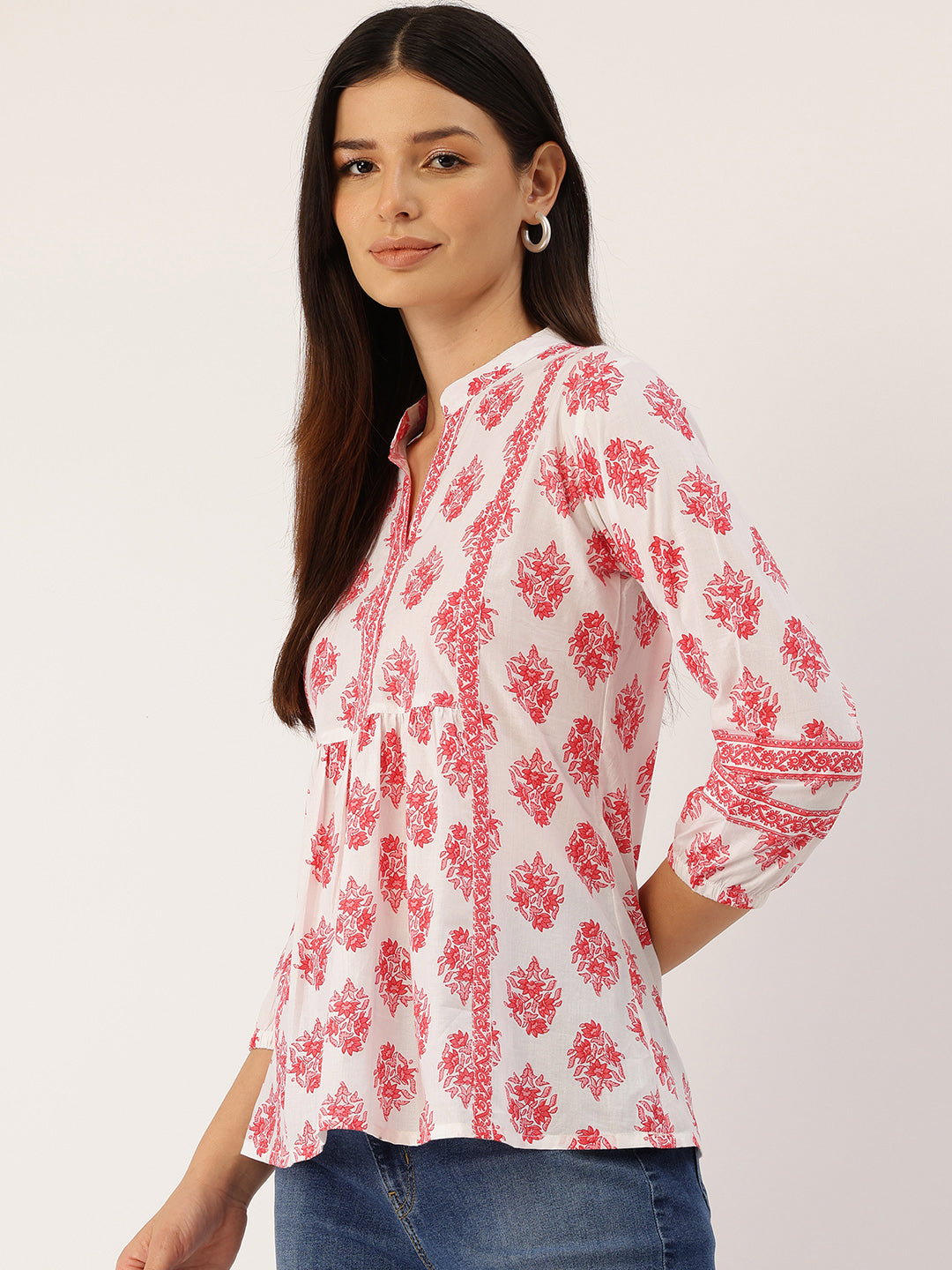Living Roots Cotton Printed Short Kurti Top for Girls/Women, Casual Wear, 3/4 Sleeve (6586)