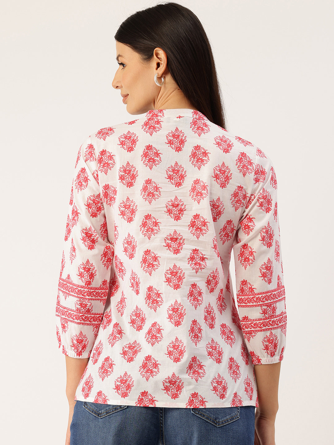 Living Roots Cotton Printed Short Kurti Top for Girls/Women, Casual Wear, 3/4 Sleeve (6586)