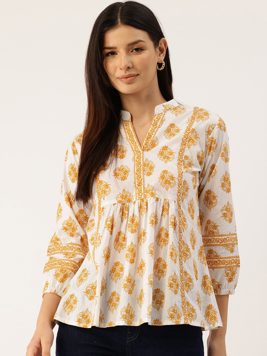 Living Roots Cotton Printed Short Kurti Top for Girls/Women, Casual Wear, 3/4 Sleeve (6587)