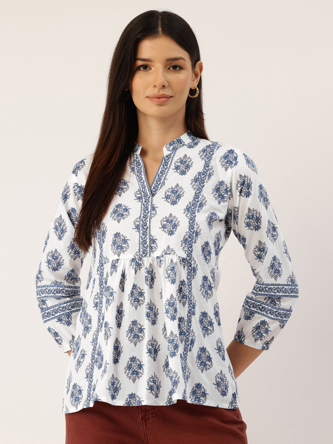 Living Roots Cotton Printed Short Kurti Top for Girls/Women, Casual Wear, 3/4 Sleeve (6588)