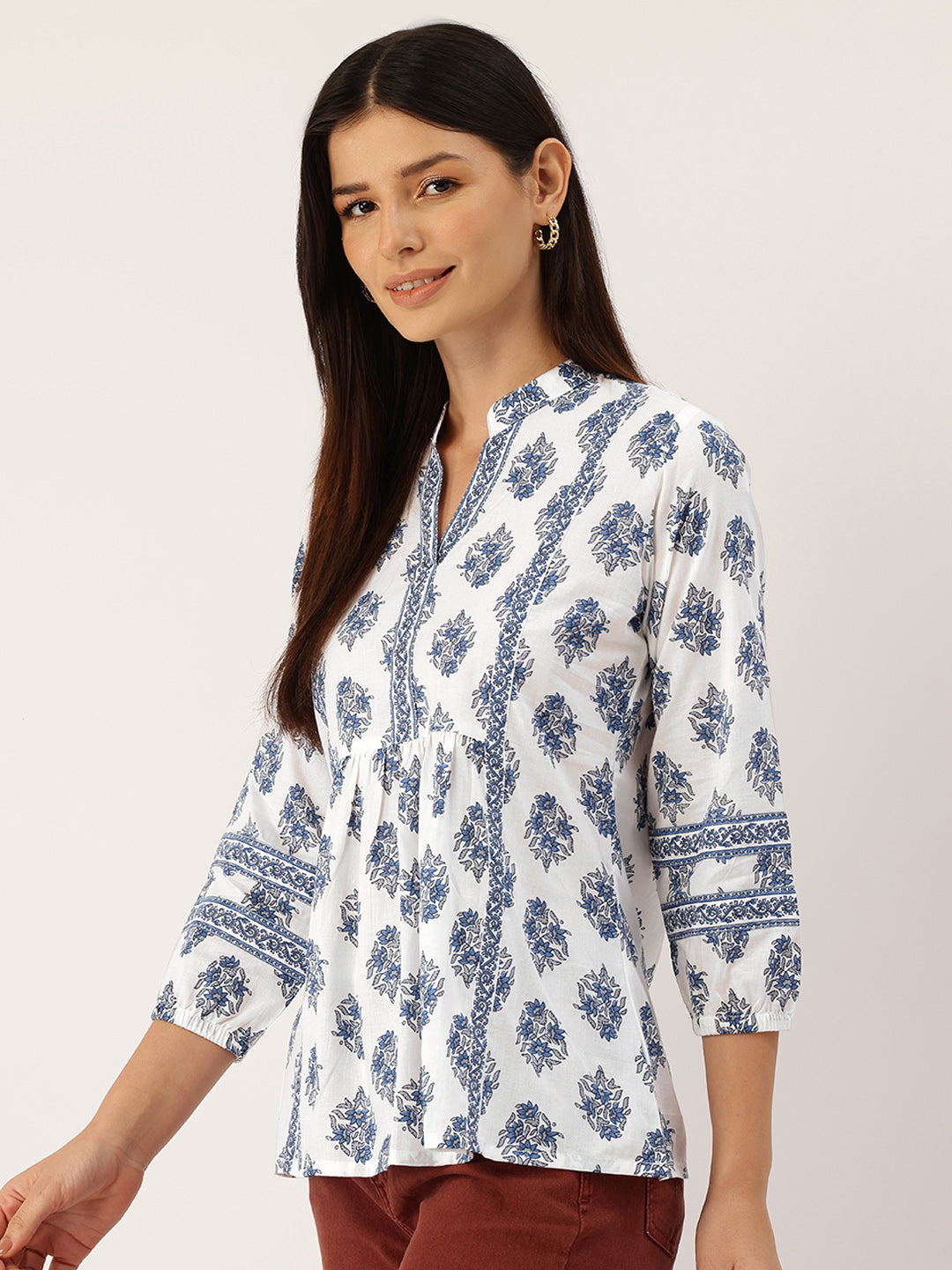 Living Roots Cotton Printed Short Kurti Top for Girls/Women, Casual Wear, 3/4 Sleeve (6588)