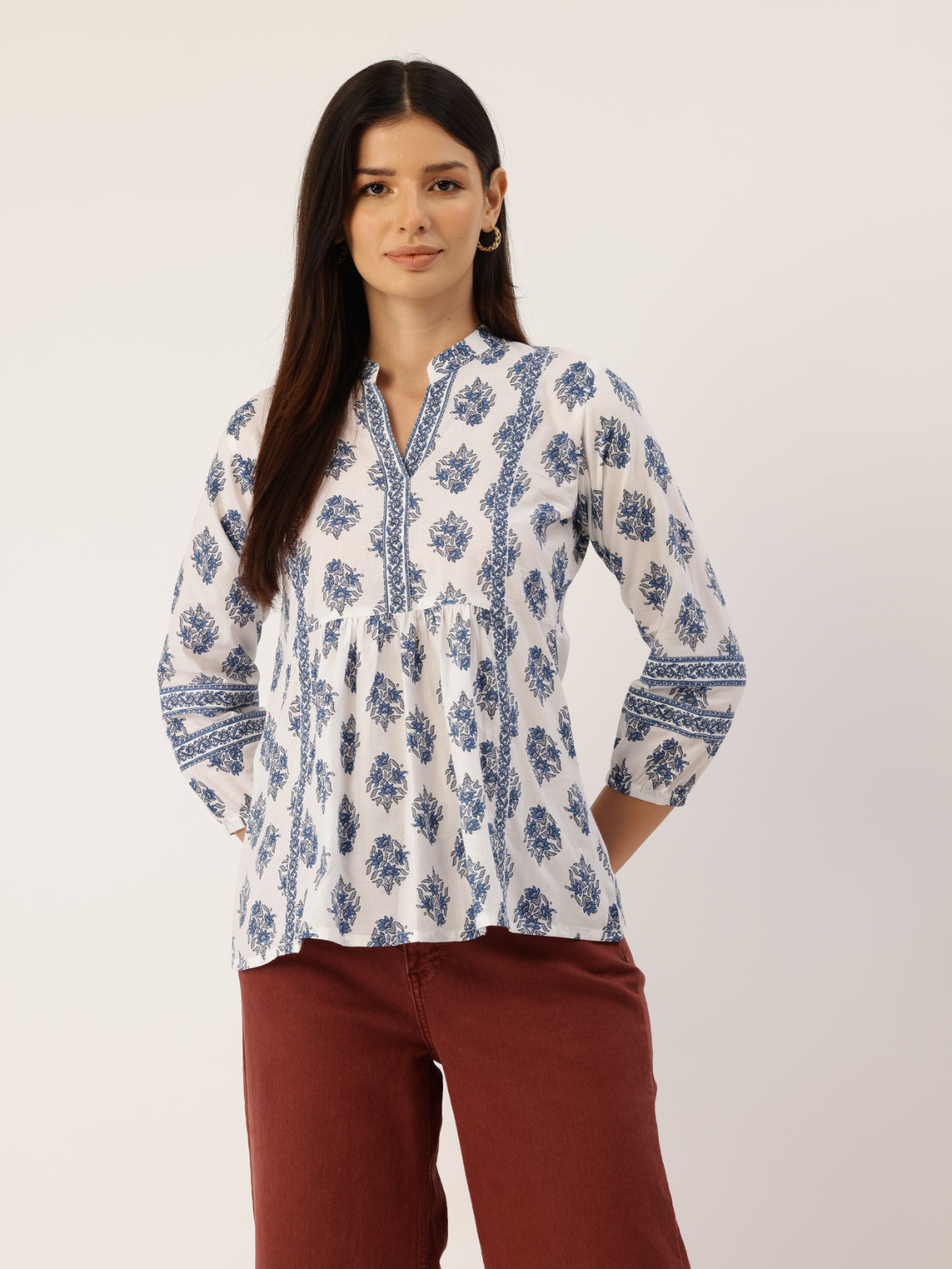 Living Roots Cotton Printed Short Kurti Top for Girls/Women, Casual Wear, 3/4 Sleeve (6588)