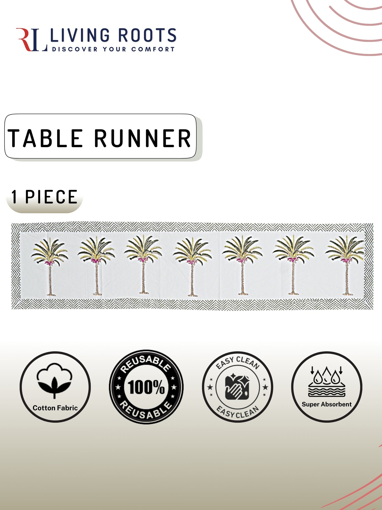 Hand Block Printed Grey & White Table Runner, Mat and Napkin Set for Center/Dining Table (71-FULL13PC-009)