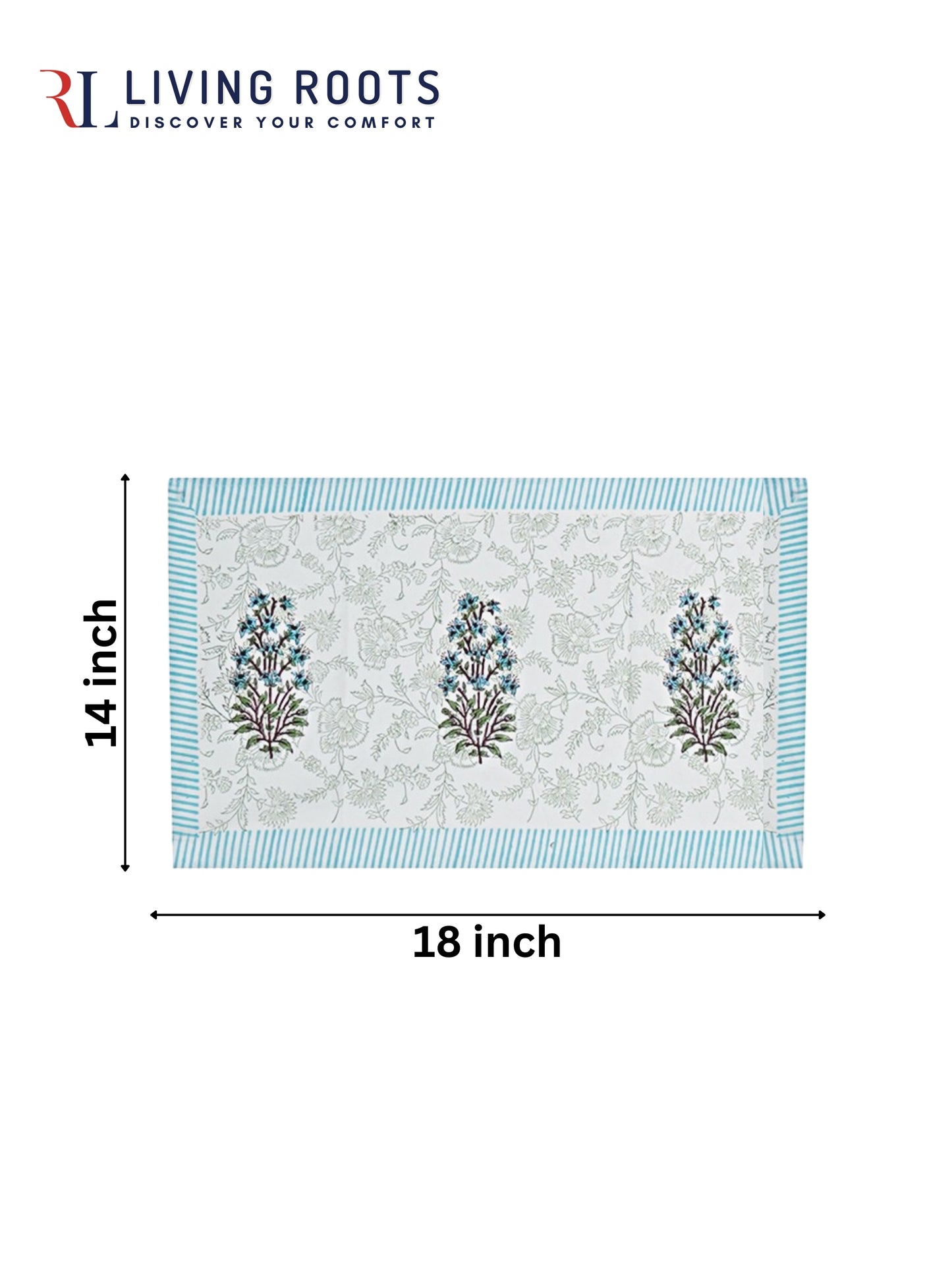 Hand Block Printed Sky Blue & White Table Runner, Mat and Napkin Set for Center/Dining Table (71-FULL13PC-011)