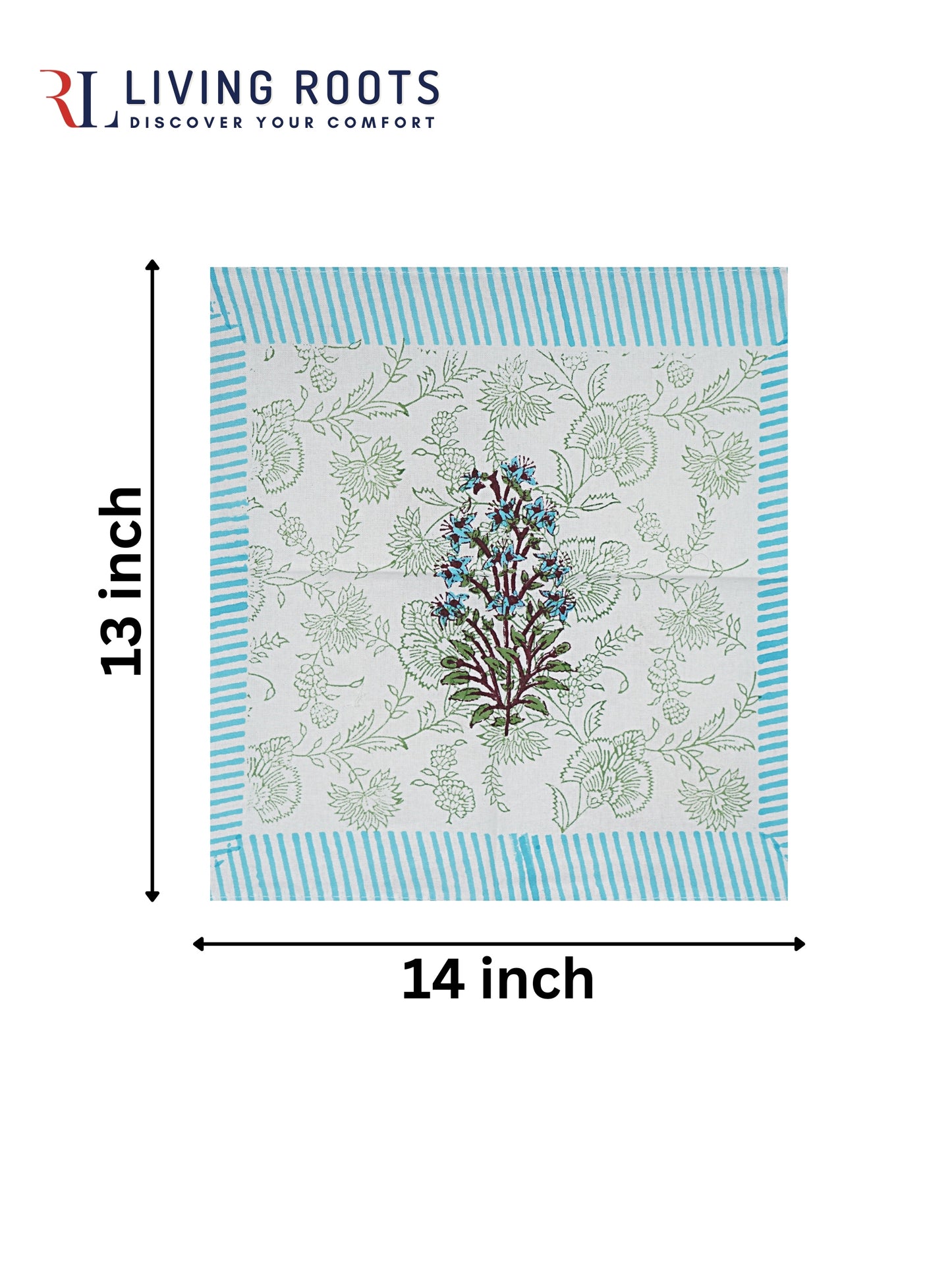 Hand Block Printed Sky Blue & White Table Runner, Mat and Napkin Set for Center/Dining Table (71-FULL13PC-011)