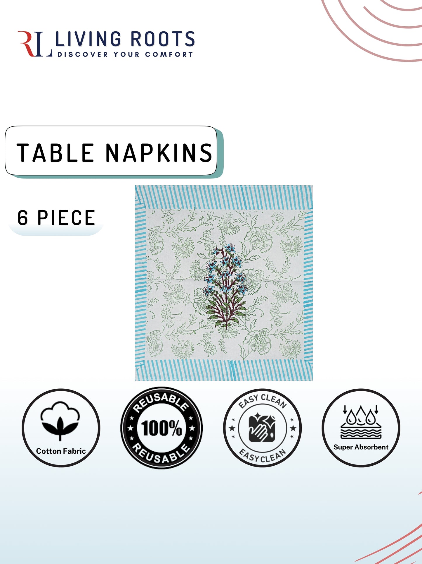 Hand Block Printed Sky Blue & White Table Runner, Mat and Napkin Set for Center/Dining Table (71-FULL13PC-011)