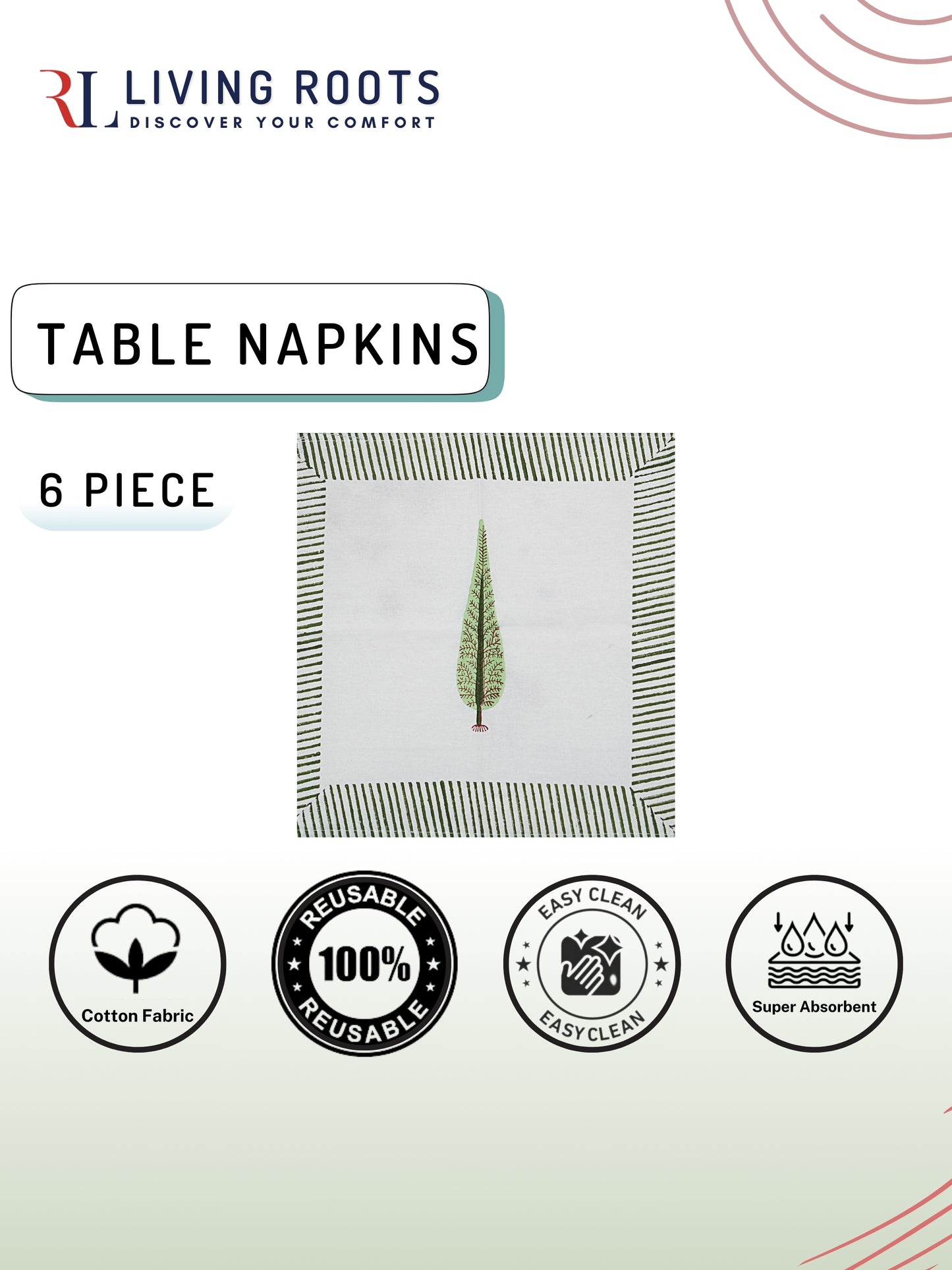 Hand Block Printed Green & White Table Runner, Mat and Napkin Set for Center/Dining Table (71-FULL13PC-012)