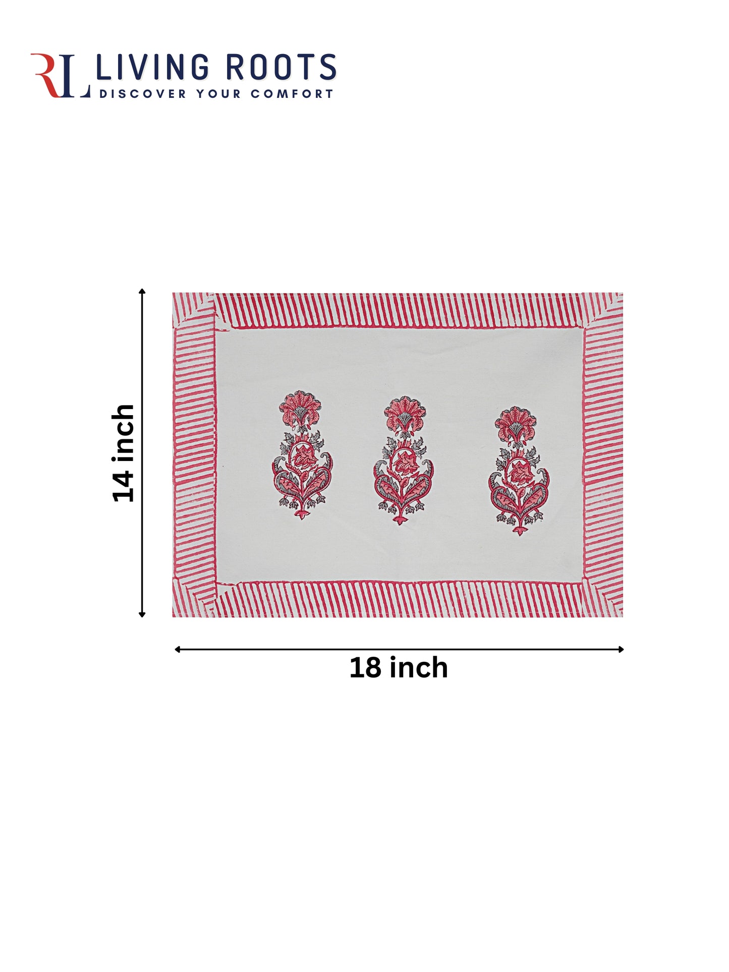 Hand Block Printed Pink & White Table Runner, Mat and Napkin Set for Center/Dining Table (71-FULL13PC-006)