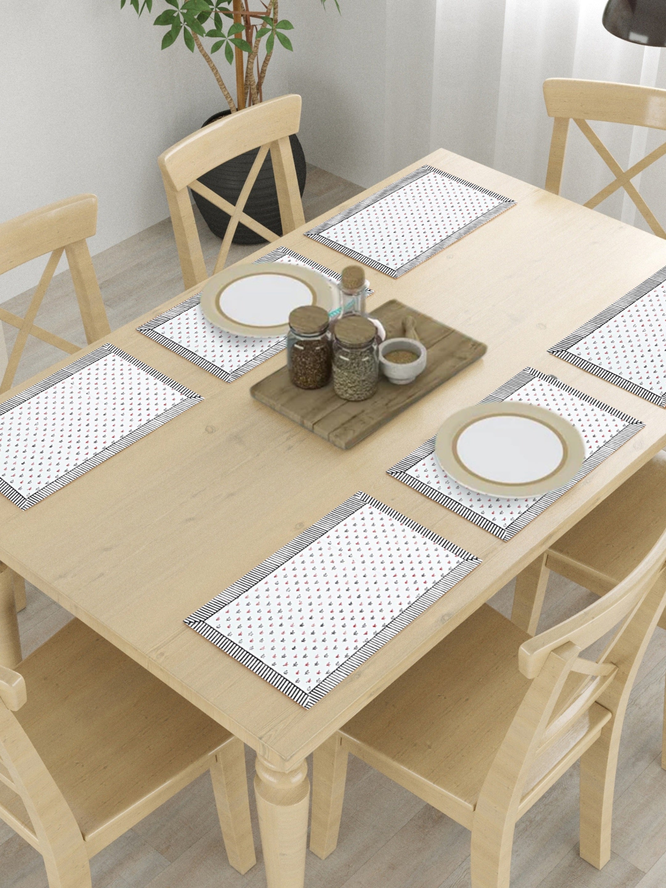 Living Roots Canvas Cotton Table Mats(6 Piece) White, Table Placemats, Elegant Dining Dcor | Wipeable | Heat-Resistant | Easy to Maintain - Perfect for Protecting Your Dining Table (71-MAT6PC-010)